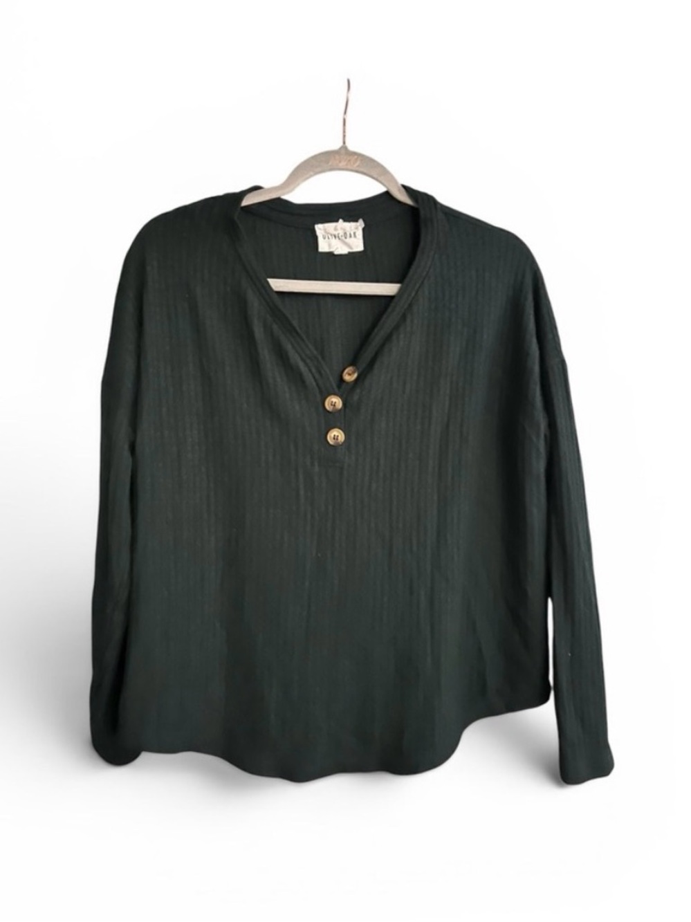 Olive and Oak green Henley Long-Sleeve Top